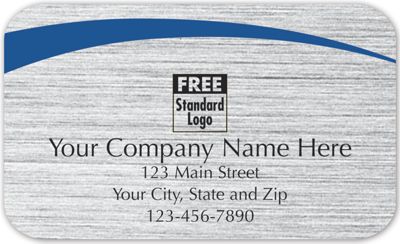 Rectangular Label on Brushed Silver w/Blue Arc 2.5x1.5