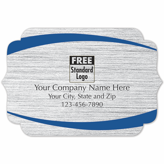 Bracket Label on Brushed Silver Poly w/Blue Arcs 3x2