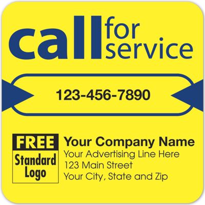 3 x 3 Call for Service Label on Yellow High Gloss 3×3