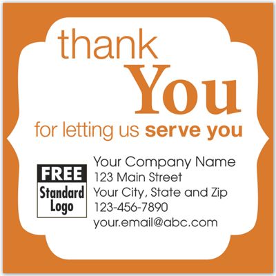 2 1/2  x 2 1/2 Static Cling ‘Thank You’ Label w/Orange Trim 2.5×2.5