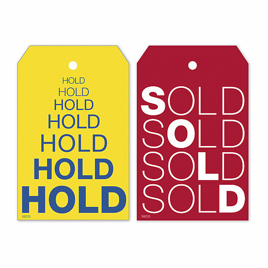 Reusable Hold & Sold Tag Set w/Repeating Words 2 x 3.125 - Office and Business Supplies Online - Ipayo.com