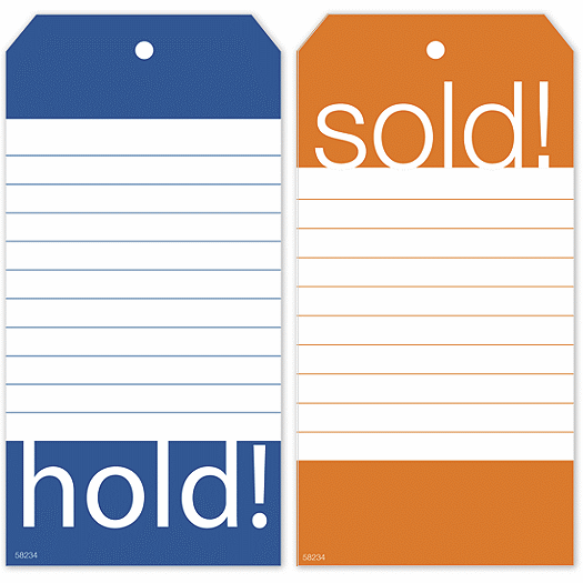 Hold & Sold Tag Set w/Blue and Orange Borders  2.375 x 4.75 - Office and Business Supplies Online - Ipayo.com