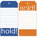 2 x 3 1/8 Hold & Sold Tag Set w/Blue and Orange Borders  2.375 x 4.75