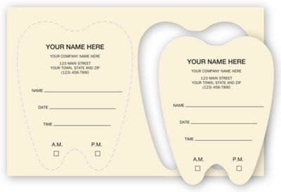 Die-Cut Tooth Shaped Dental Appointment Card, Imprinted