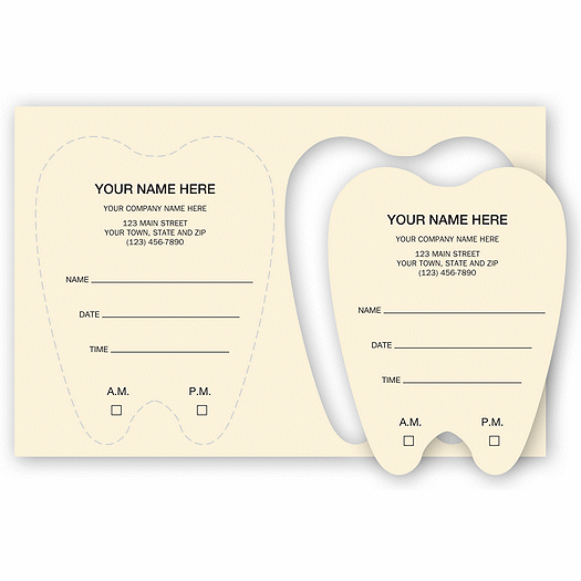 Die-Cut Tooth Shaped Dental Appointment Card, Imprinted - Office and Business Supplies Online - Ipayo.com