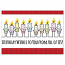 A cheerful line of happy candles in the Candid Candles birthday card wishes your recipients a fun-filled day. Unique touches include rich, full-color imagery on high-quality white gloss paper, folded size 7 7/8  X 5 5/8 .
