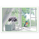 A cheerful bluebird offers a fresh picked daisy to a recovering friend or loved one in the Darling Visitor get well card. Unique touches include rich, full-color imagery on high-quality white gloss paper, folded size 7 7/8  X 5 5/8 .