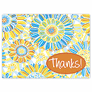 Sunflowers burst like summer fireworks across the Vibrant thank you card, delivering a heartfelt note of appreciation. Unique touches include rich, full-color imagery on high-quality white gloss paper, folded size 5.5  x 4.25 .
