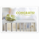 Little yellow baby slippers, perfect for recognizing the arrival of a boy or a girl, are perched on the Bundle of Joy baby card. Unique touches include rich, full-color imagery on high-quality white gloss paper, folded size 7 7/8  X 5 5/8 .