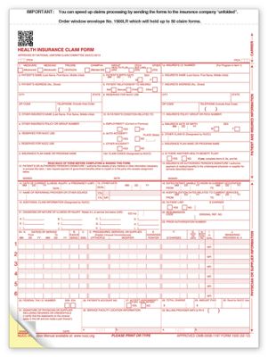 8 1/2 x 11 CMS-1500 Two-Part Carbonless Insurance Claim Form 0212
