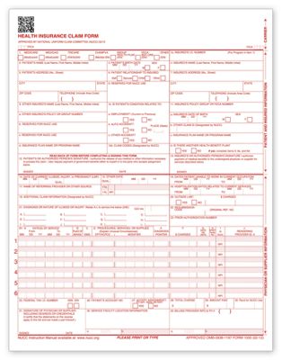 8 1/2 x 11 CMS-1500 Laser Pad Insurance Claim Form, Version 0212