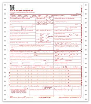 8 1/2 x 11 CMS-1500 One-Part Continuous Insurance Claim Form 0212