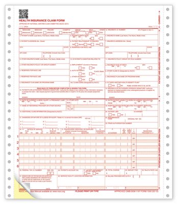 8 1/2 x 11 CMS-1500 Two-Part Continuous Insurance Claim Form 0212