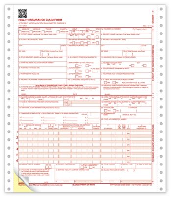 CMS-1500 Two-Part Continuous Insurance Claim Form 0212