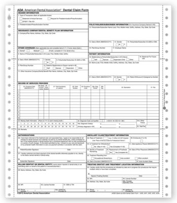 ADA 2012 Insurance Claim Form, Continuous - One-Part