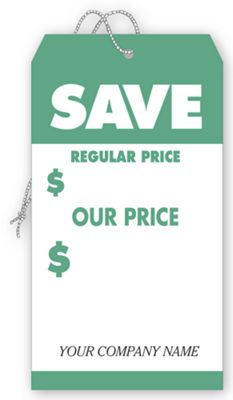 3 1/2 x 6 1/2 Save Tags, Large, Green & White