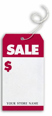 3 1/2 x 6 1/2 Sale  Tags, Stock, Large, White & Red