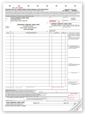 8 1/2 x 11 Bills of Lading – Large Carbonless