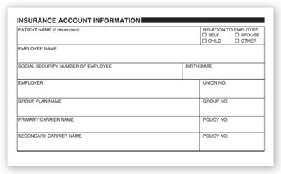 5  x 3 Patient Insurance Account Information Labels