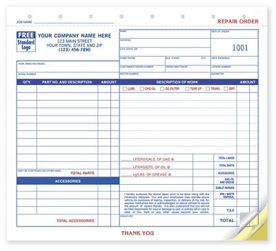 8 1/2 x 7 Repair Orders, Garage, Carbon, Small Format