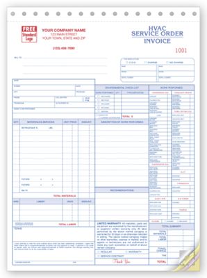 8 1/2 x 11 Service Orders, HVAC, w/Checklist, Large Format