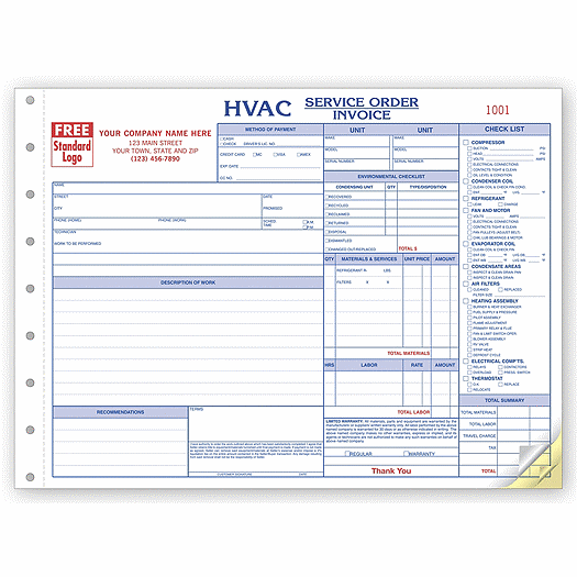 HVAC Service Orders - Side-Stub - Office and Business Supplies Online - Ipayo.com