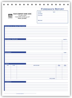 8 1/2 x 11 Foreman’s Site Reports