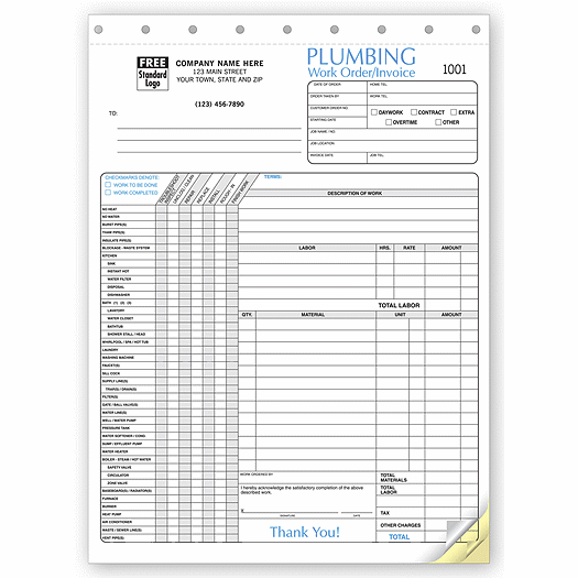 Plumbing Invoice - Invoice with Checklist - Office and Business Supplies Online - Ipayo.com