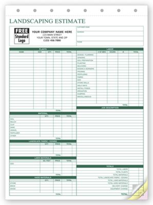 8 1/2 x 11 Landscape Bid – Landscaping Estimate Form