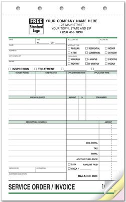 5 2/3 x 8 1/2 Pest Control Form – Service Orders