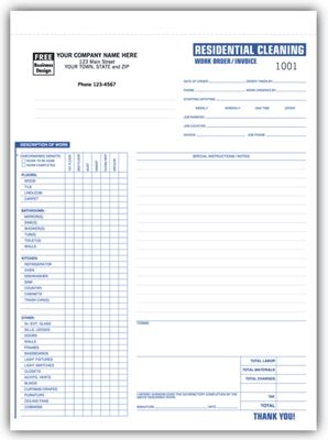 8 1/2 x 11 Cleaning Work Orders – Residential