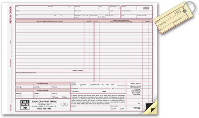 11 x 8 1/2 Repair Orders – with Key Tag and Carbons