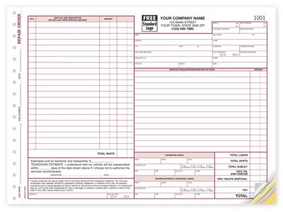 11 x 8 1/2 Repair Orders – California State with Small Terms Area