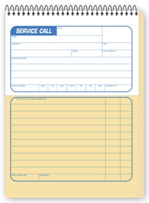 Service Call Slip/Service Order Book