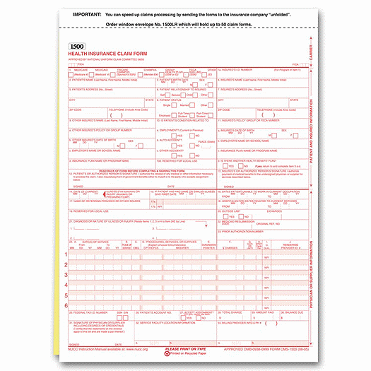 CMS-1500 Two-Part Carbonless Insurance Claim Form 0805 - Office and Business Supplies Online - Ipayo.com