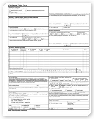 ADA 2006 One-Part Padded Insurance Claim Form, Imprinted