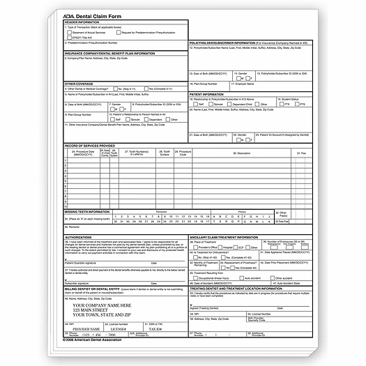 ADA 2006 One-Part Padded Insurance Claim Form, Imprinted - Office and Business Supplies Online - Ipayo.com