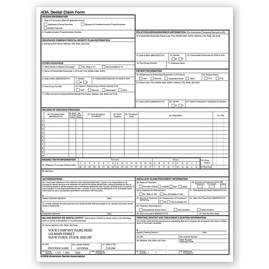 ADA 2007 Laser Sheet Insurance Claim Form, Imprinted - Office and Business Supplies Online - Ipayo.com
