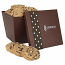 A delicious treat, gorgeously packaged to attract a lot of attention: the Large Tapered Cookie Box. High-end retail look: Large tapered hat box decorated with your company logo and teal polka-dot ribbon.