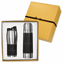 10-5/8 w x 11-1/2 h x 3-1/2 d box closed Empire Leather & Stainless Insulated Bottle  & Tumbler Set