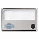  Sleek and discreet light and magnifier is perfect for reading menus, program booklets, fine print and more. Made of: polished stainless steel. Slim, credit-card sized device features 3X magnifier and ultra-bright LED light.