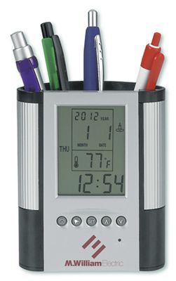Pen Cup with Digital Alarm Clock & Thermometer