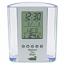 3-7/8 w x 4-5/8 h Clear Pen Cup with Digital Alarm Clock & Thermometer
