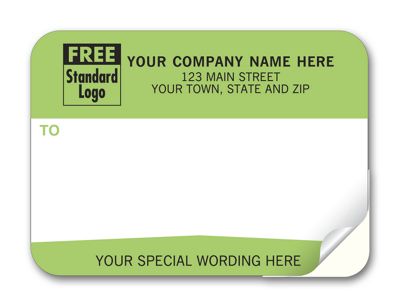 3 7/8 x 2 7/8 Mailing Labels, Padded, White w/ Green From Or Return