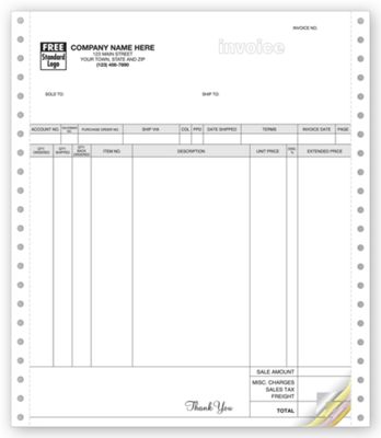 8 1/2 x 11 Invoices, Continuous, Parchment