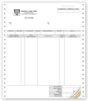 8 1/2 x 11 Invoices, Continuous, Classic