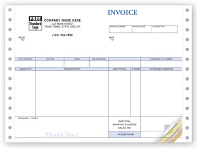 8 1/2 x 7 Invoices, Continuous, Image