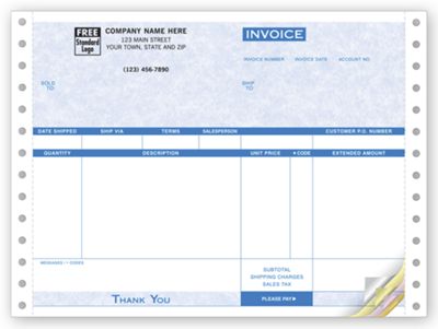 8 1/2 x 7 Invoices, Continuous, Parchment