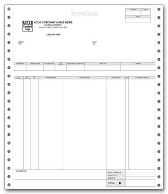 8 1/2 x 11 Invoices, Continuous, Classic