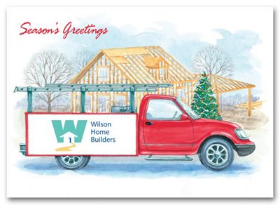 7 7/8 x 5 5/8 Logo Truck Contractor & Builder Holiday Cards